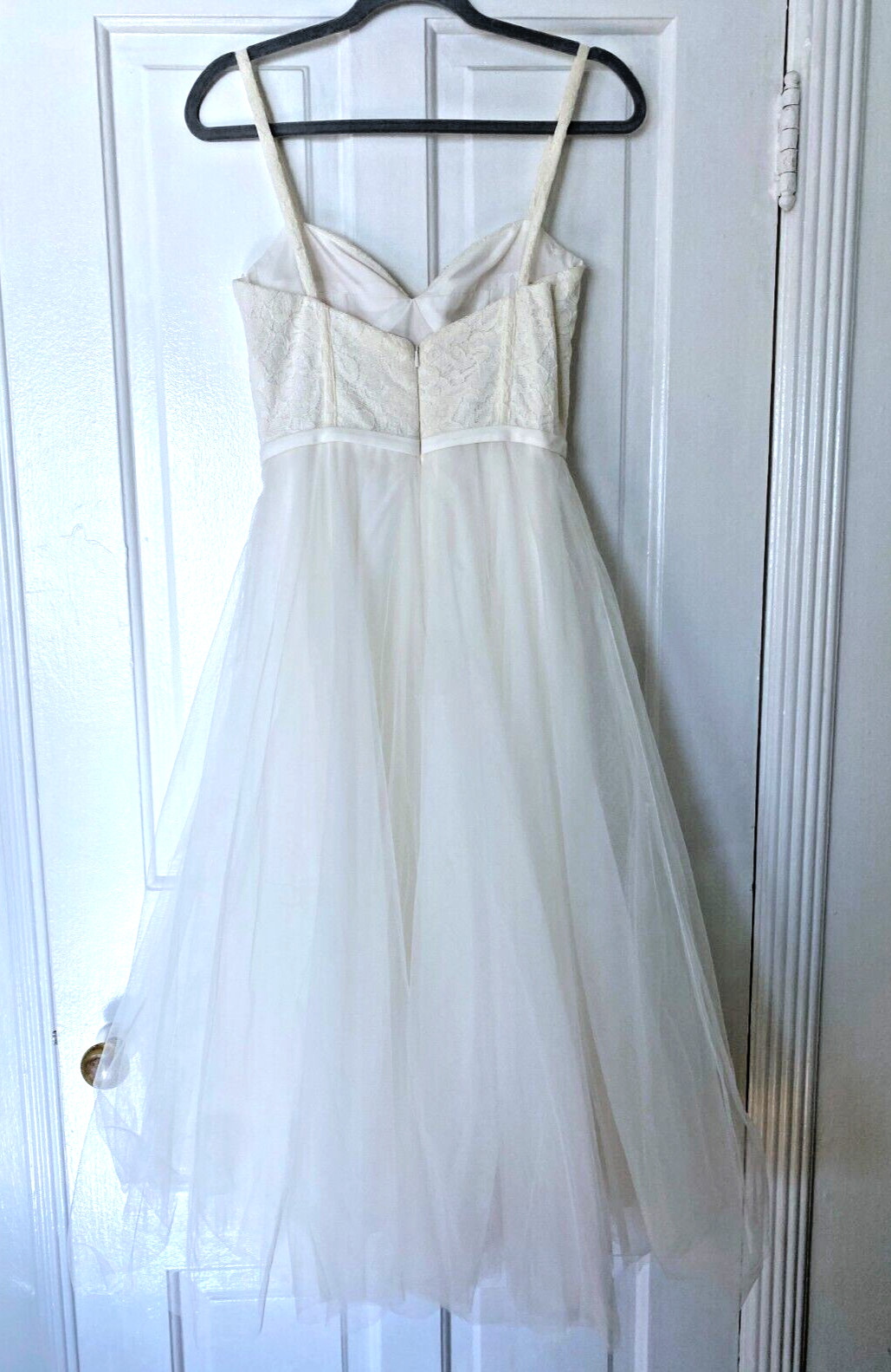 Wedding Dress Lace Bodice Tulle Skirt Tea Length Bridal Gown Size 2