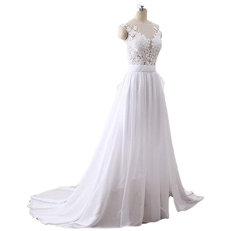 White/Ivory Chiffon Wedding Dresses Lace Appliques Bridal Gowns Custom Size