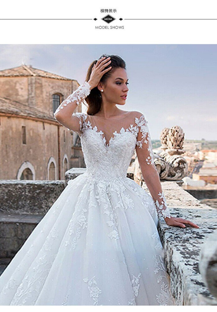 Women Luxury Wedding Dress V-Neck Backless Sexy Bridal Gowns Lace Appliques Robe