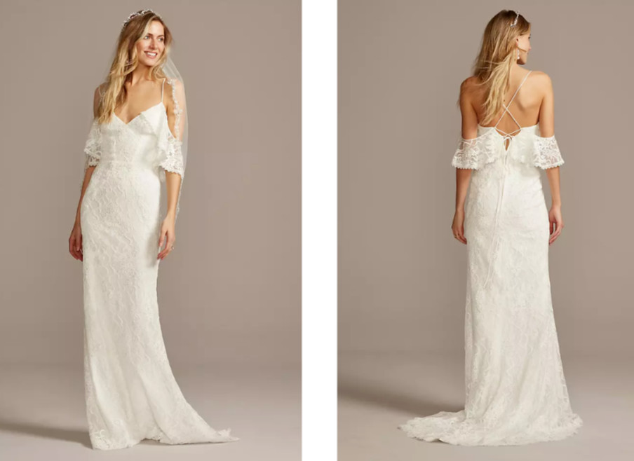 GALINA Off-White Lace V-Neck Cold Shoulder Bridal Wedding Dress Gown 14 US = XL