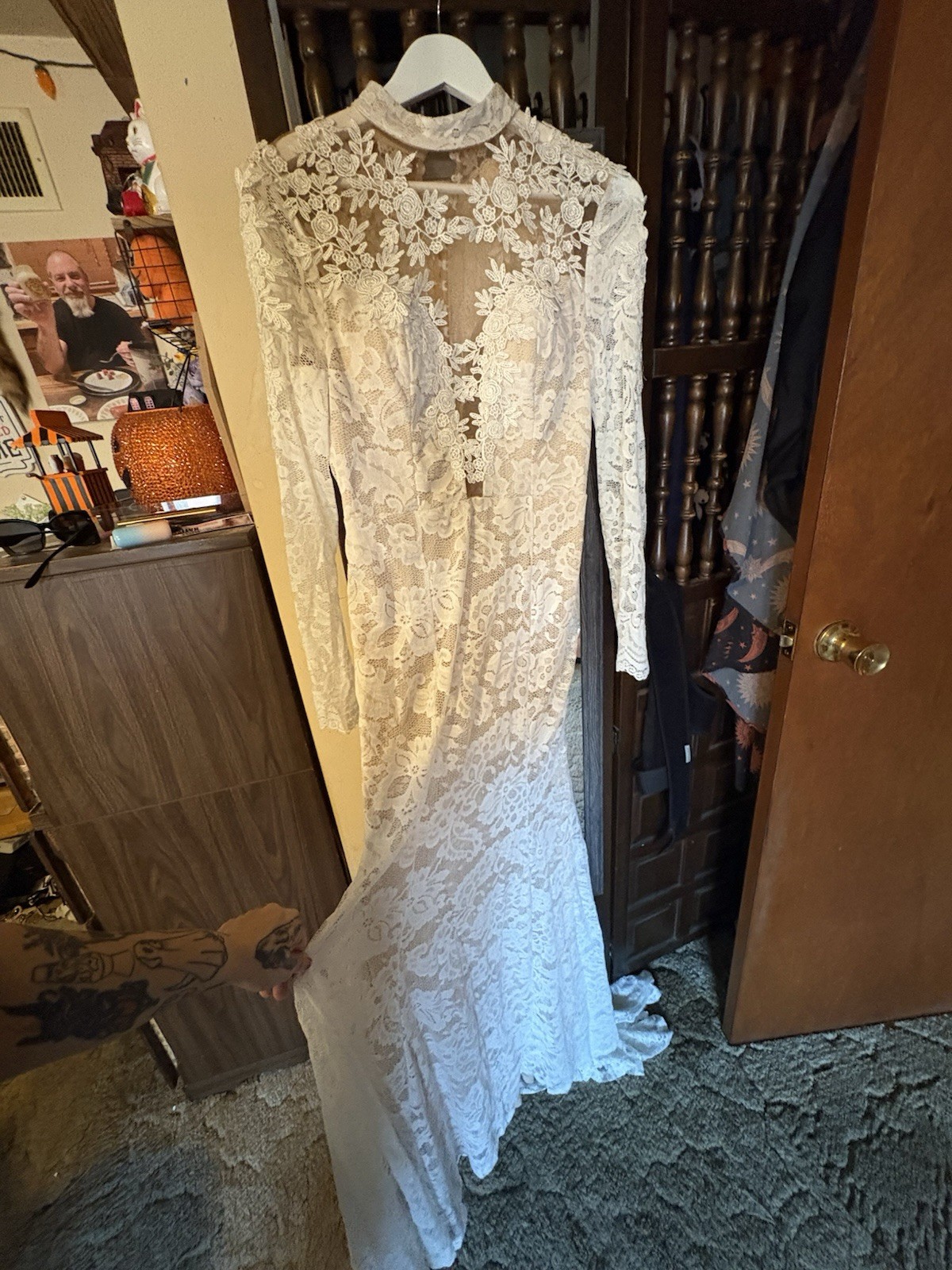 High Neck, Illusion Back Wedding Dress