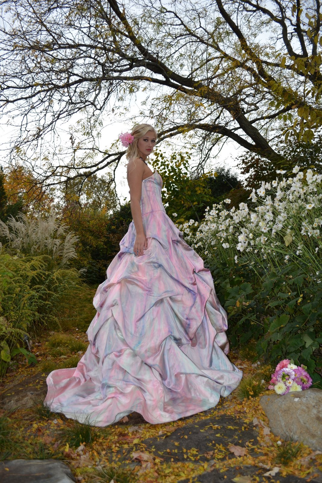 Anne Barge Couture Silk Wedding Gown Dress Pink Blush Rose White 12 4 6 Small 2
