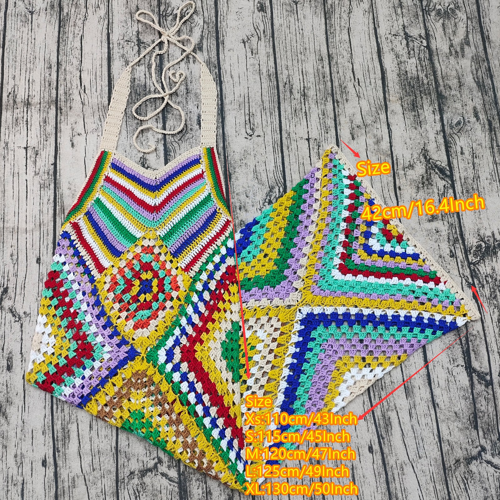Handmade Crochet Beach Wedding Dress Color Block Long Gown 1Pc