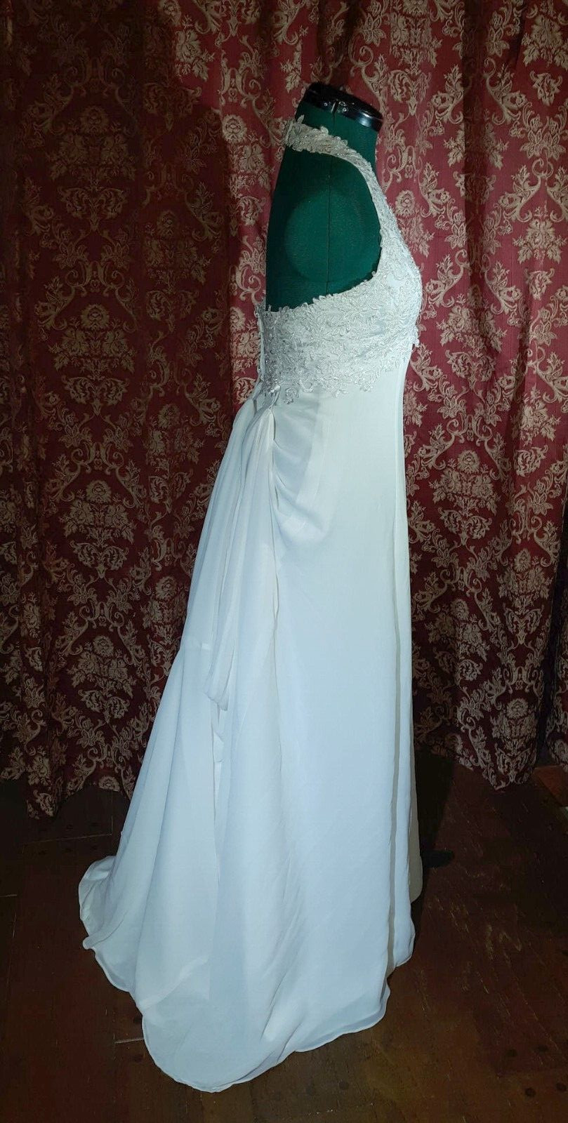 Ginnis by Montique Chiffon Boho Beach Wedding Dress Halter REDUCED!!