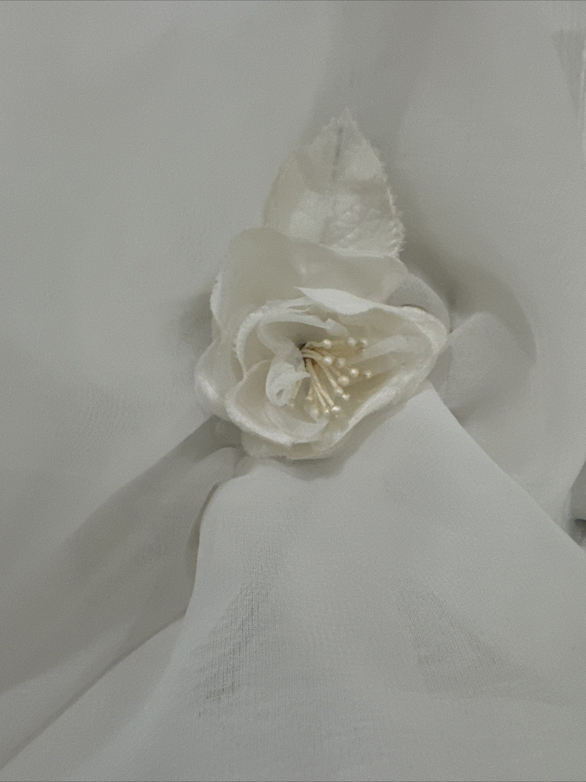 VTG 1980’s Ivory Wedding Gown w/Puff Sleeves Lace & Pearl Bodice Flowers SMALL