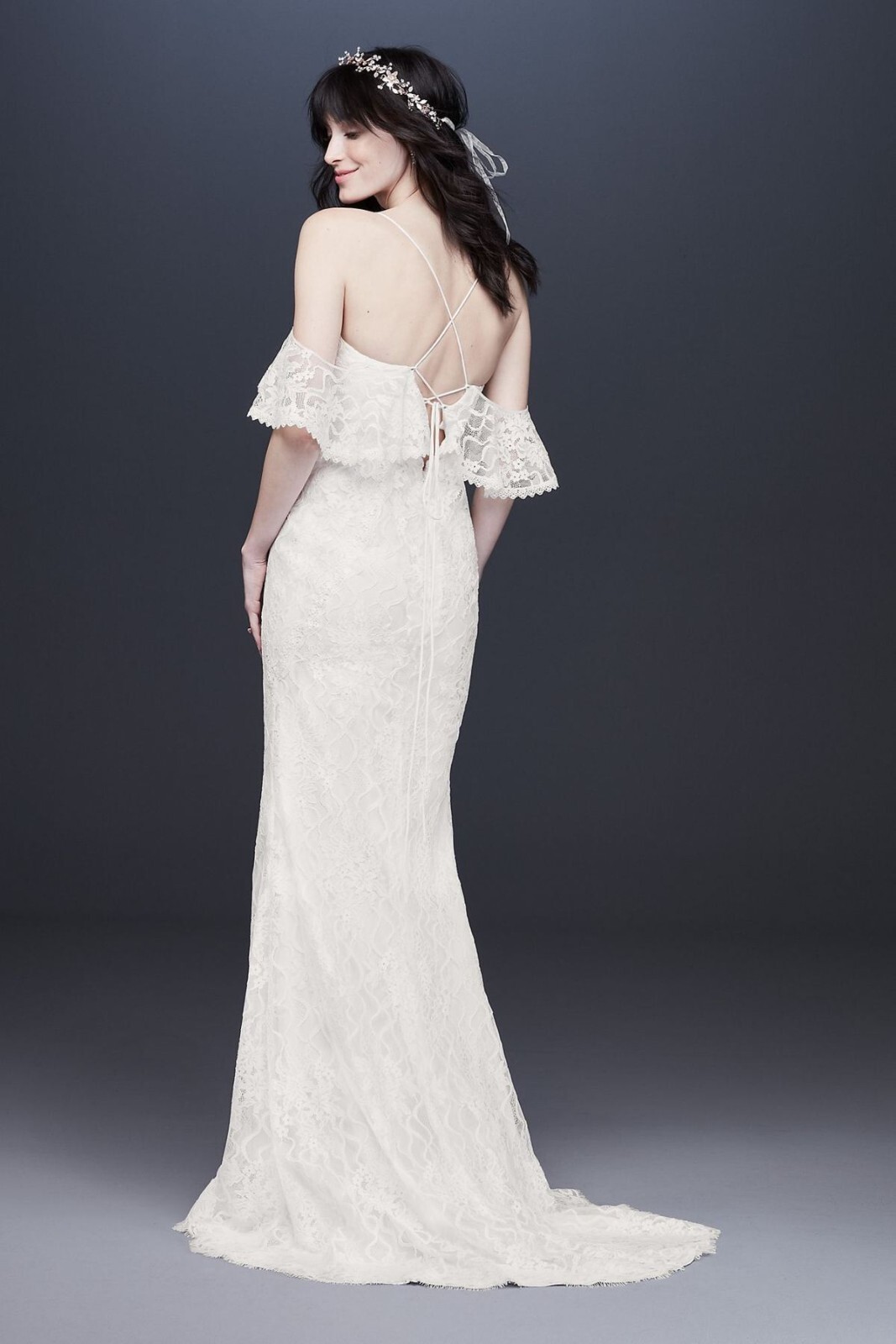 GALINA Off-White Lace V-Neck Cold Shoulder Bridal Wedding Dress Gown 14 US = XL