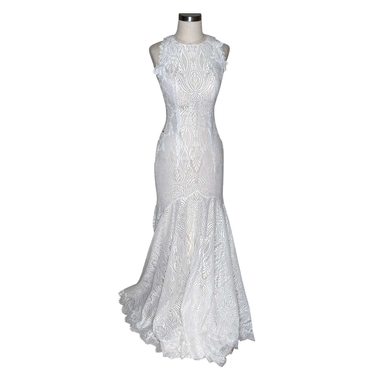 ALLURE BRIDALS Lace Mermaid Wedding Dress White Bridal Gown Women’s Size 8 Boho