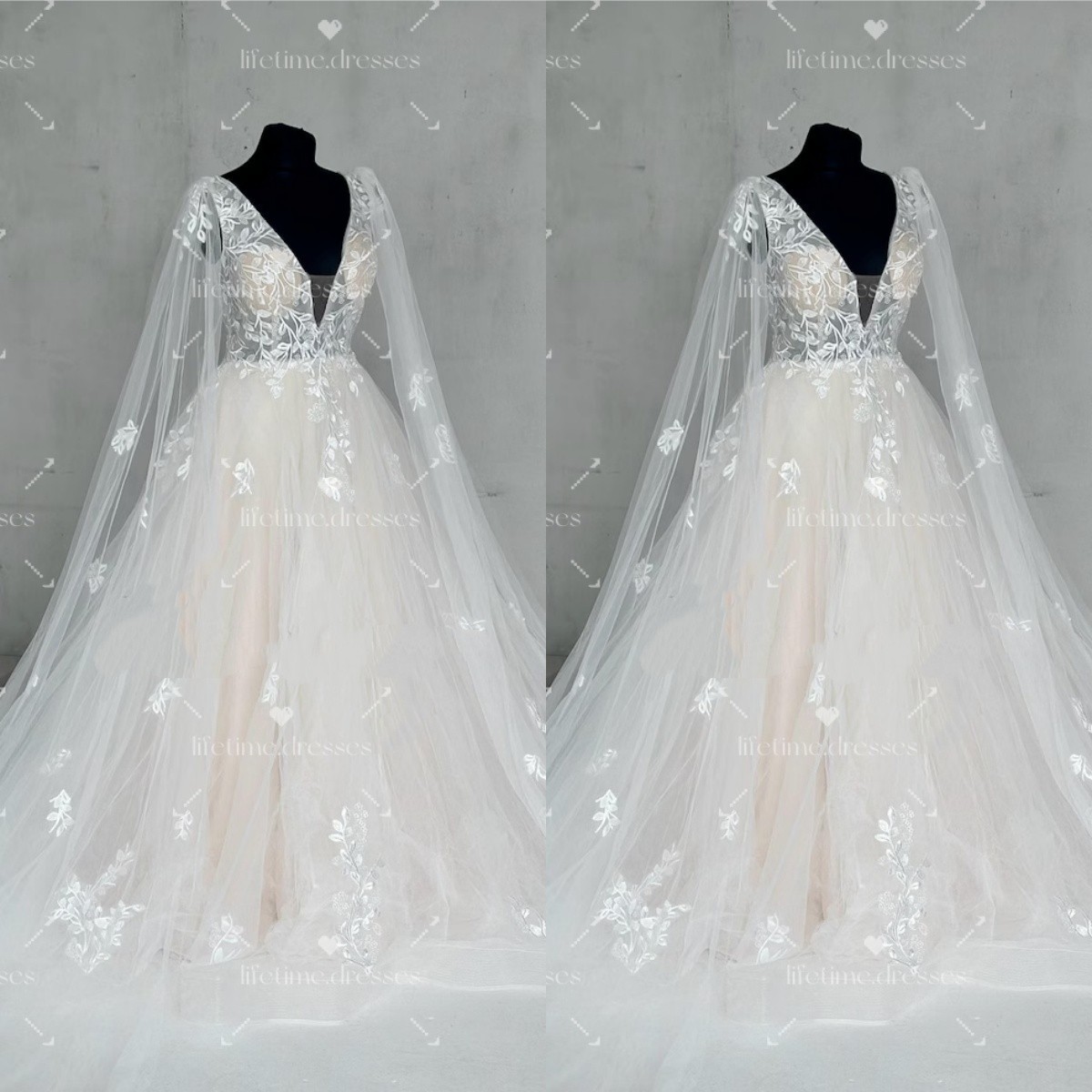 Elegant Wedding Dresses with Cape V Neck Beach Boho White Ivory Bridal Gowns