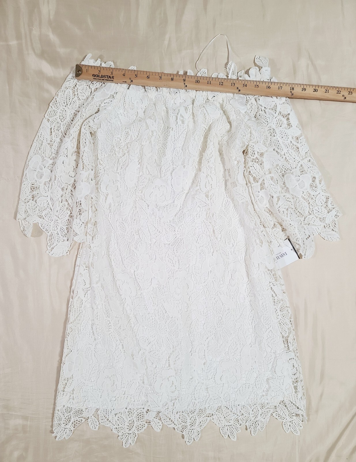 David’s Bridal Wedding Dress Women’s L Off-The-Shoulder Short Lace 3/4 Sleeve