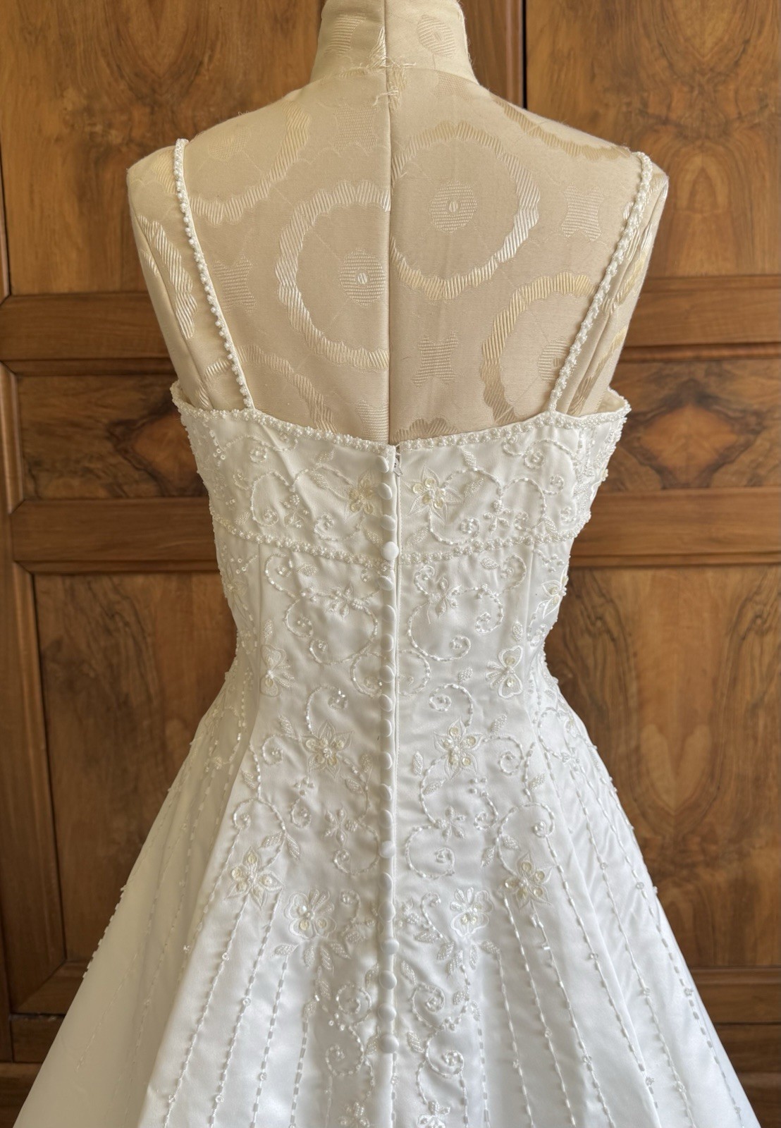 Beaded Embroidered Satin Bridal Gown Wrap Ivory Wedding Dress M/L