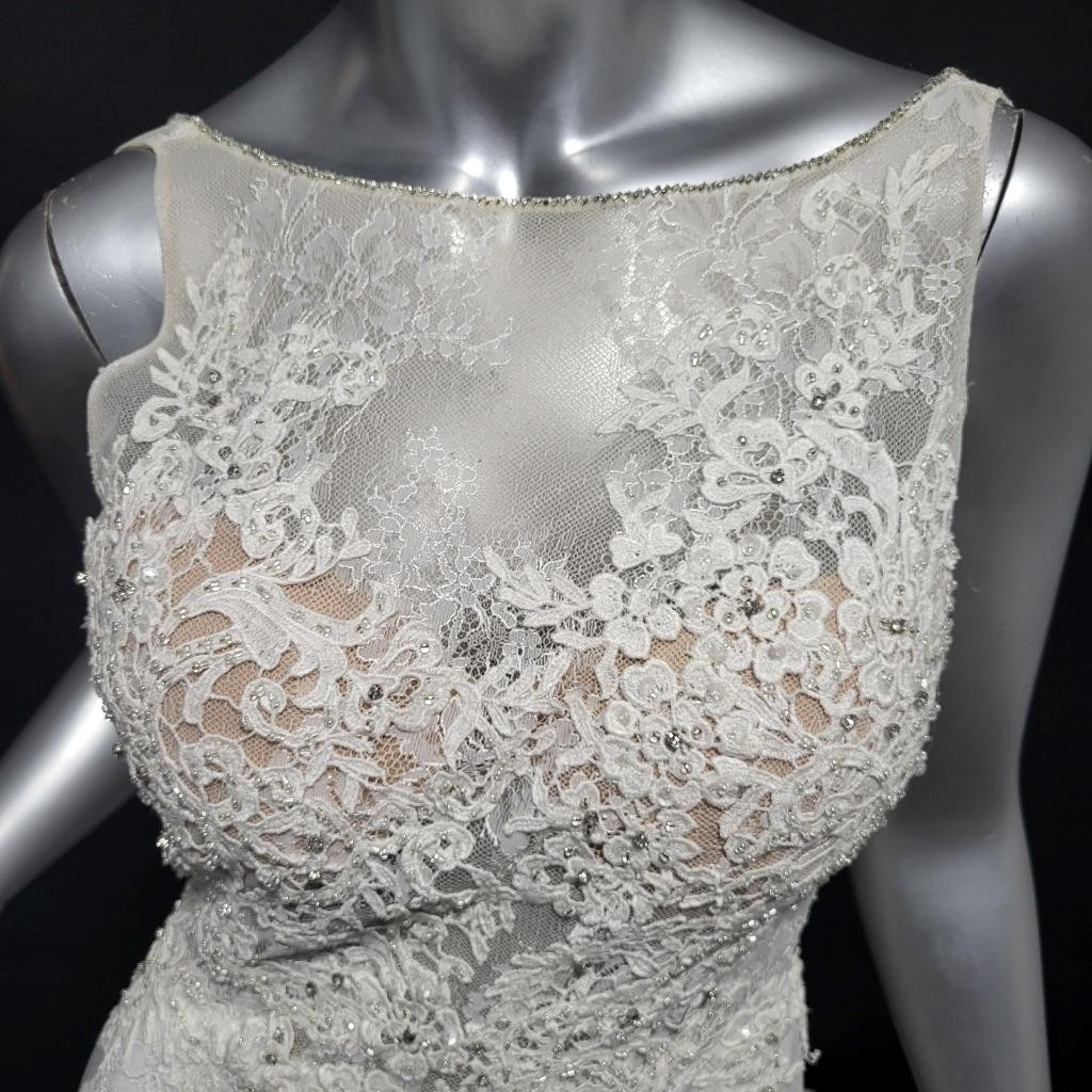 NWT~$1595~JOVANI~SZ 4~IVORY OFF WHITE LACE RHINESTONE EMBELLISHED WEDDING DRESS