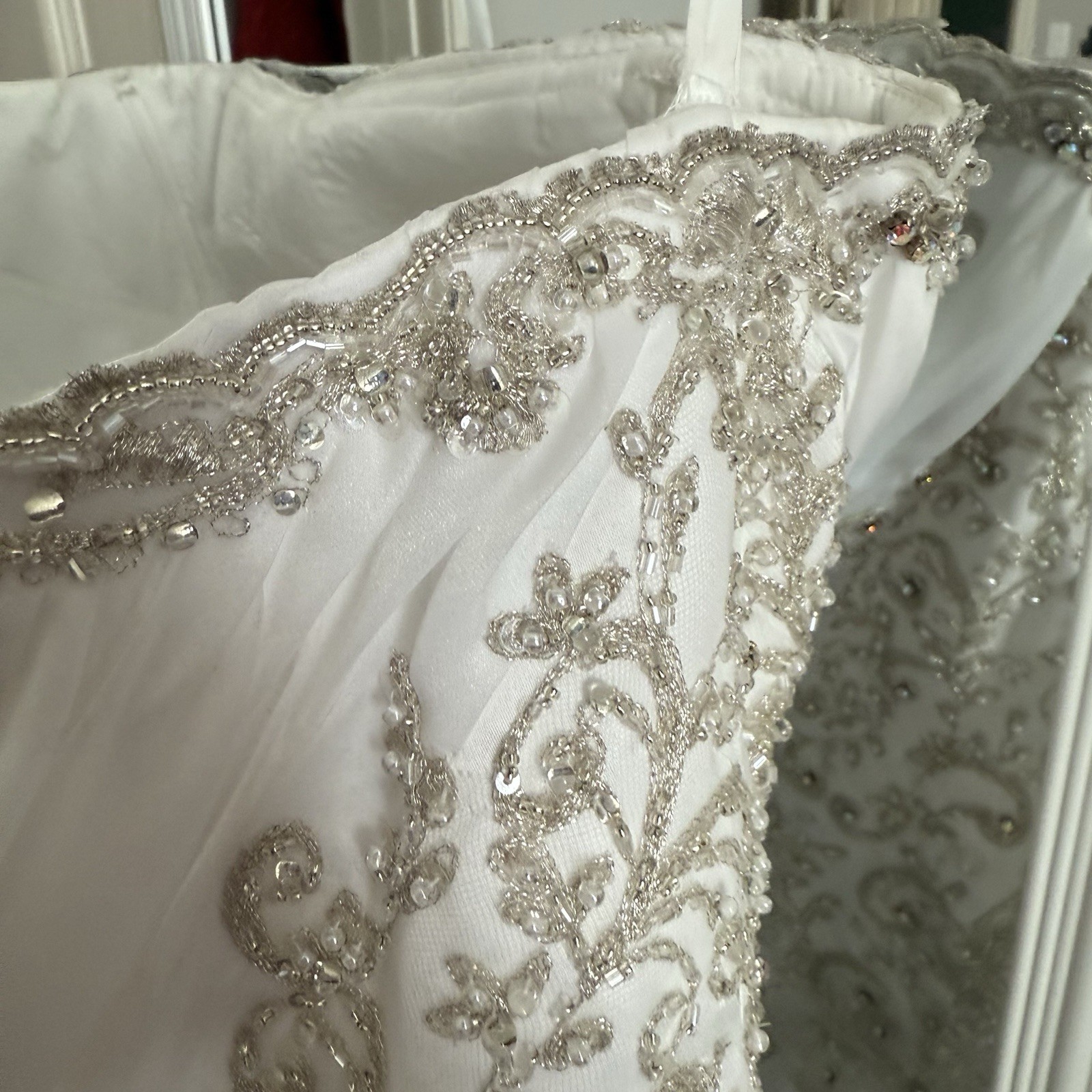Allure Bridal Strapless Sweetheart Wedding Dress Chapel Train Satin Organza 8326