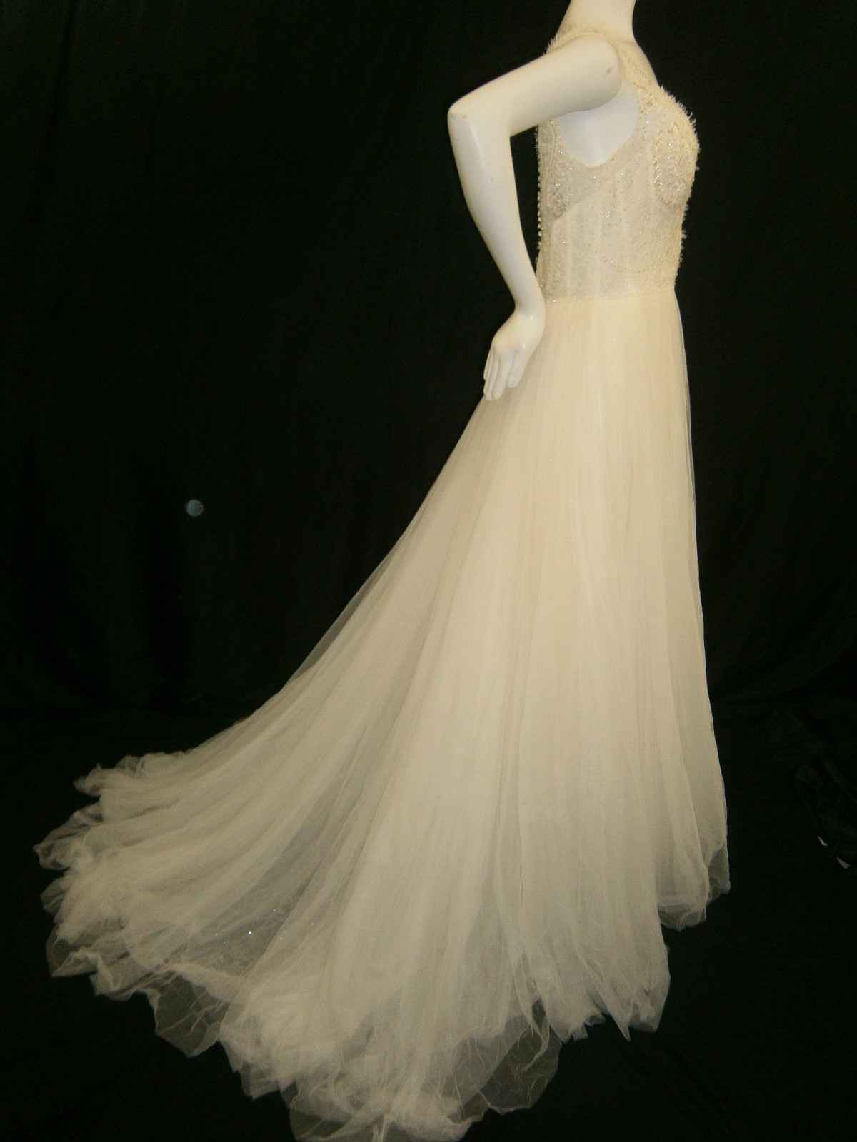 Watters Bridal 68405B Wedding Dress 10 Ivory A-Line Net Shimmer Lace Illusion