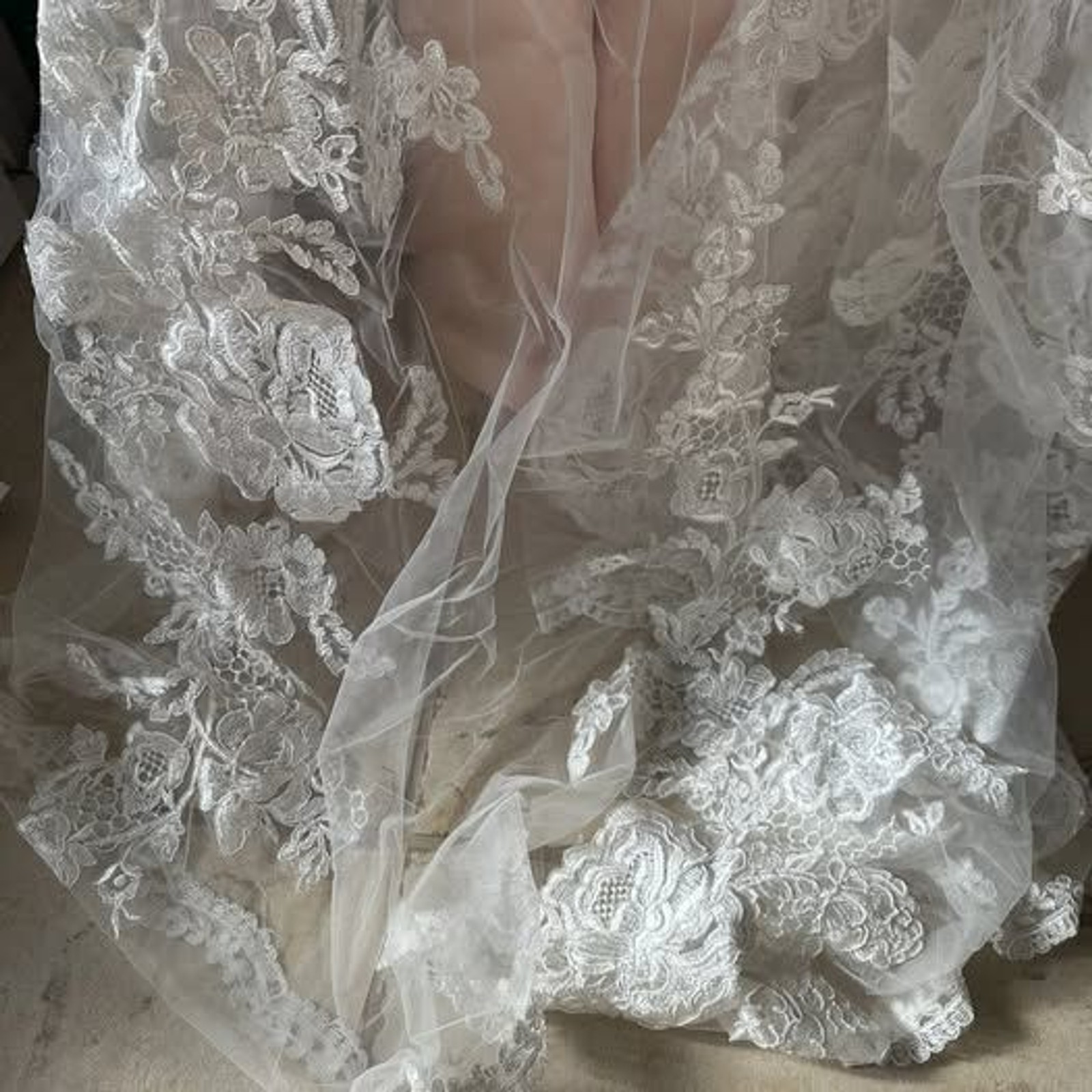 Floral White Wedding Dress with Pink Underlayer
