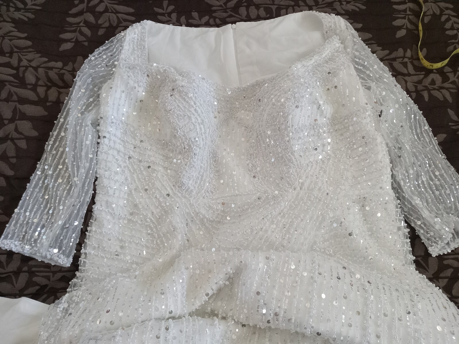 Custom Art Deco Beaded Plus Size A-line Wedding Dress Half Sleeve-Womens 18-20
