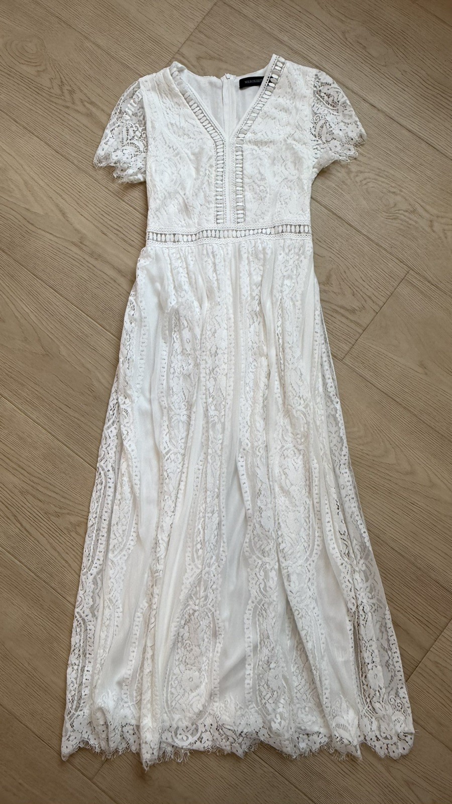 Merokeety Short Sleeve VNeck Lace Simple Boho Wedding Dress Size S Beach Wedding