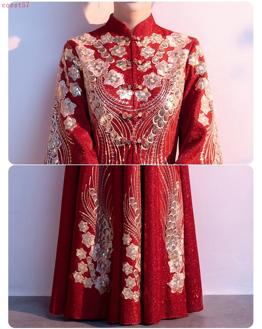 High-End Chinese Traditional Bride’s Wedding Dress Women’s Embroidery Cheongsam