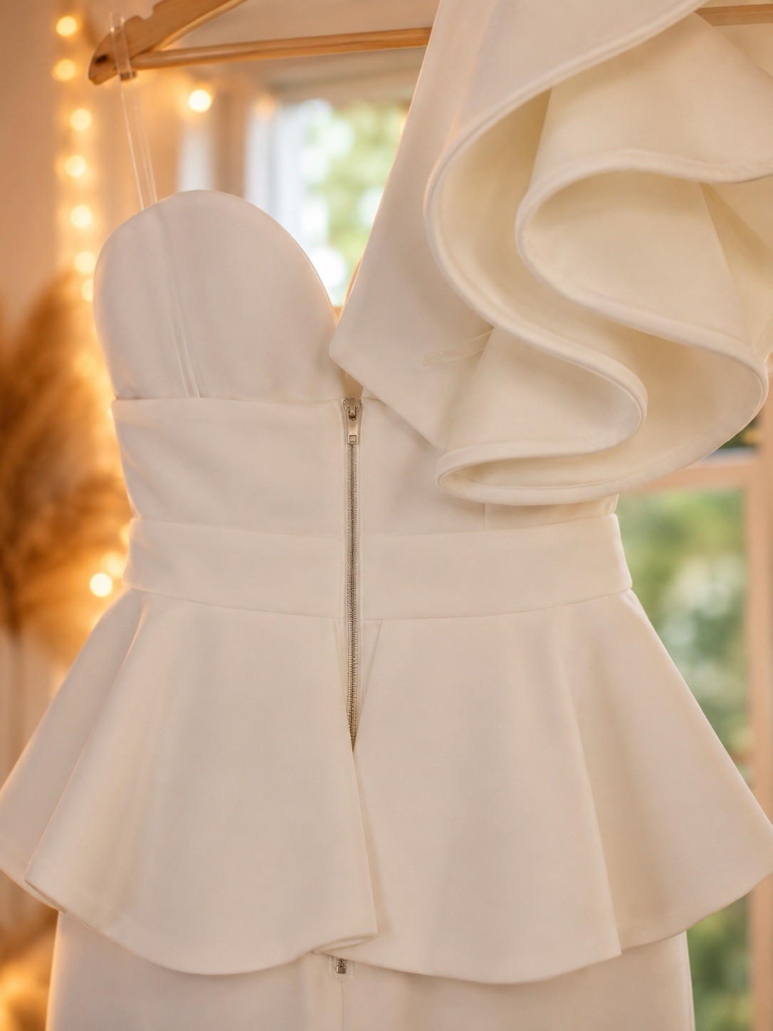 Wedding Dress Size 6 Ivory One-Shoulder Ruffle Peplum Midi