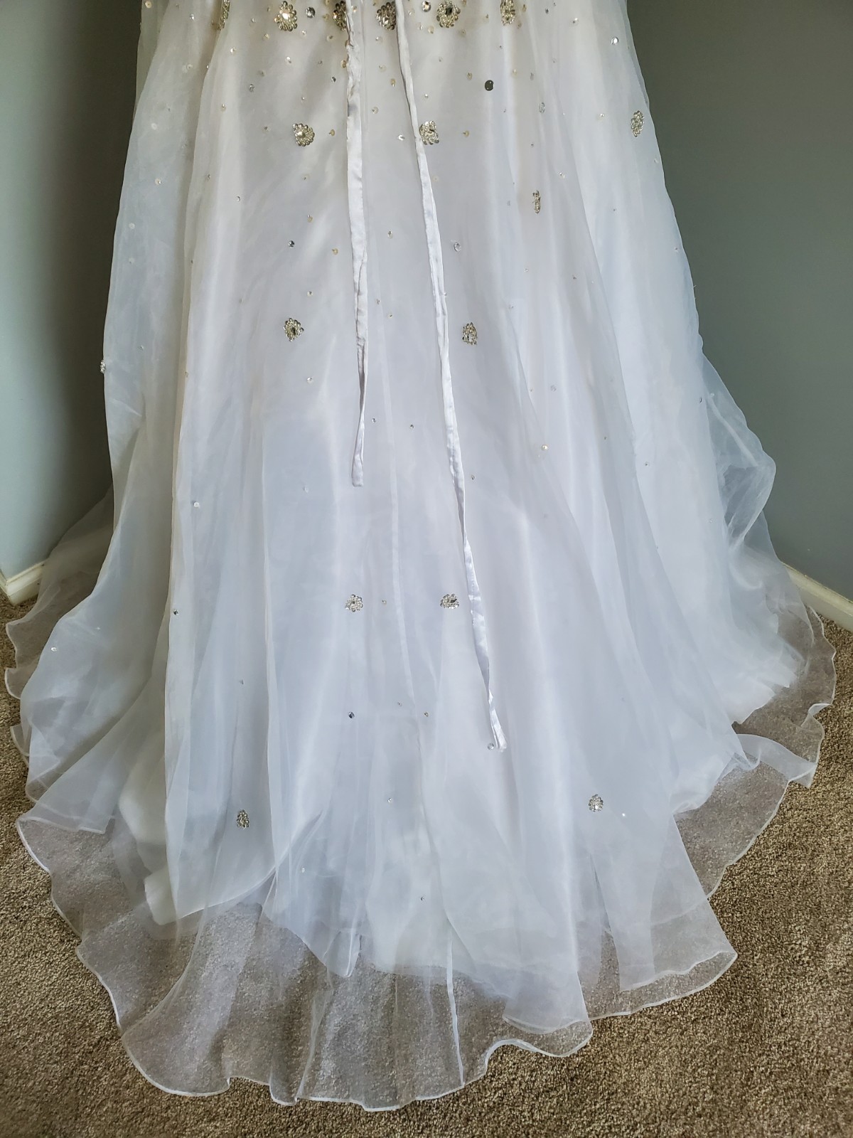 Mary’s Bridal White Wedding Dress Strapless Beaded Ball Gown w/ Bolero Jacket 10