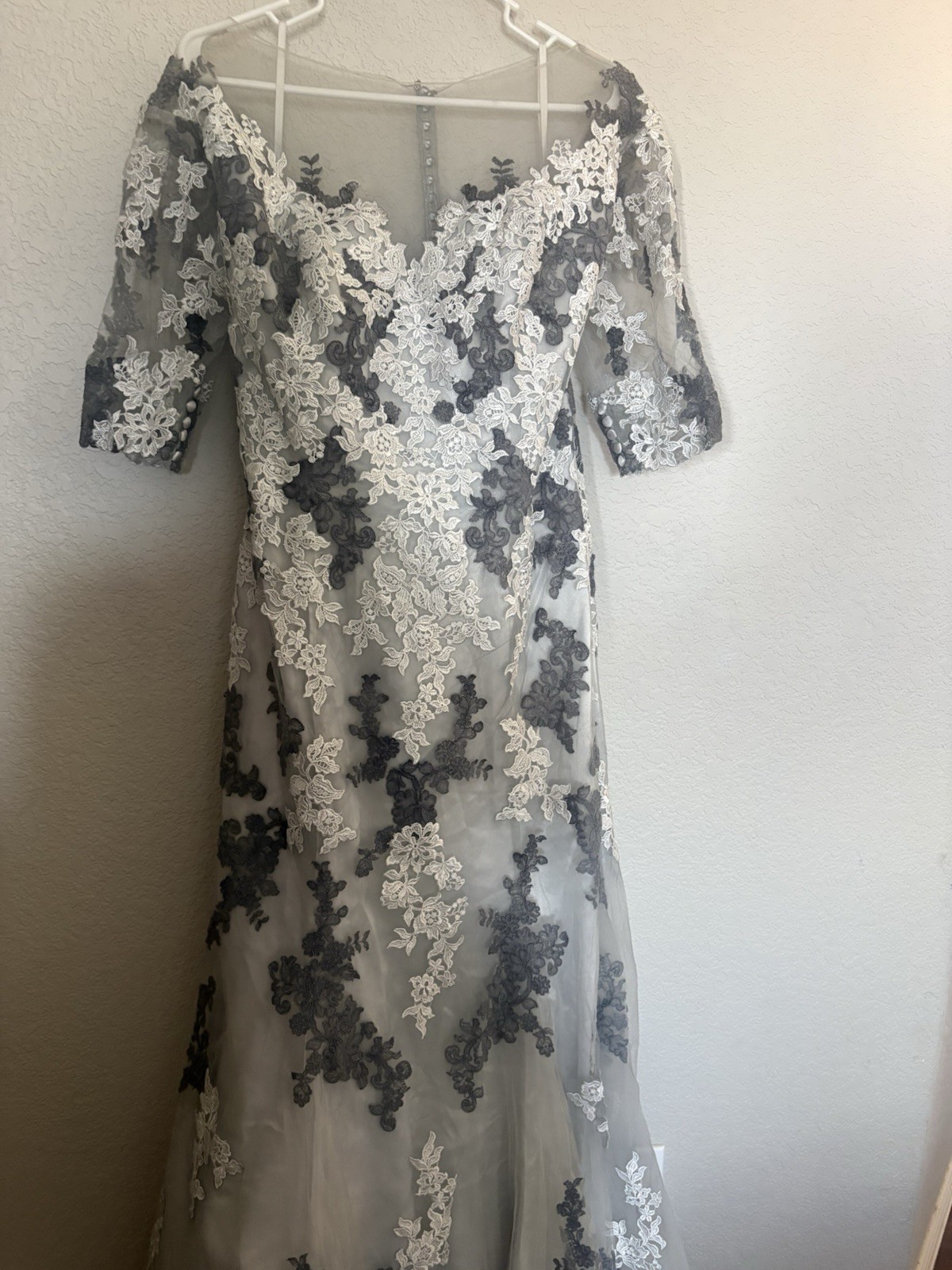 Morilee Wedding Dress Size 18W Gray Lace Illusion Back Train Wedding Gown