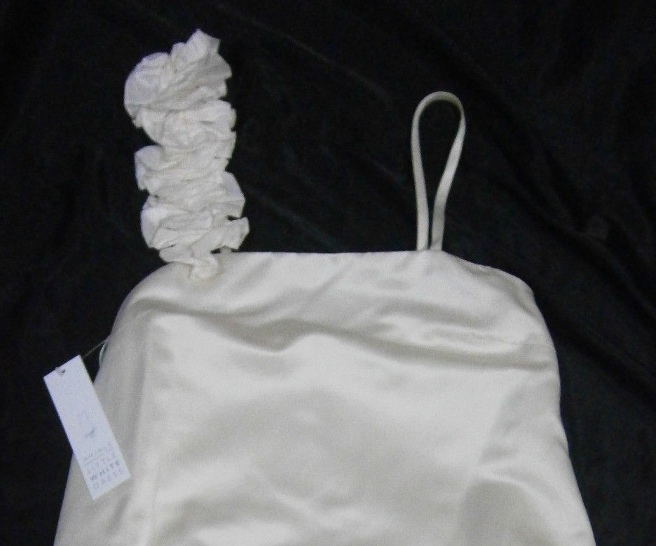 AMSALE WEDDING GOWN SHORT DRESS SIZE 6 IVORY SILK HAND TRIMMED USA CUFF BOTTOM