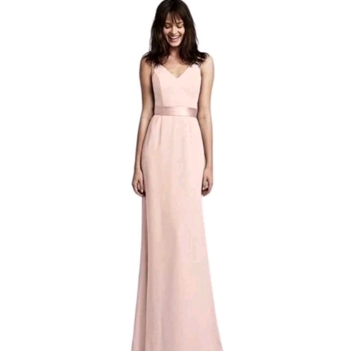 White By Vera Wang Size 16 Blush Pink Sleeveless V Neck Crepe & Satin Gown NWT