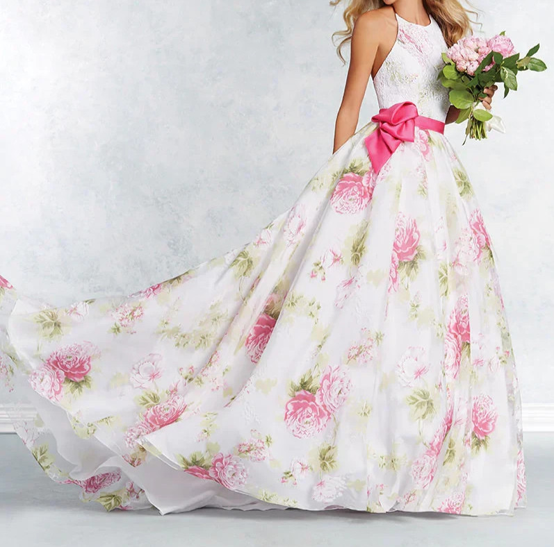 Alfred Angelo Wedding Dress Size 6 Fuchsia Pink Floral Print Halter NWT $1,350