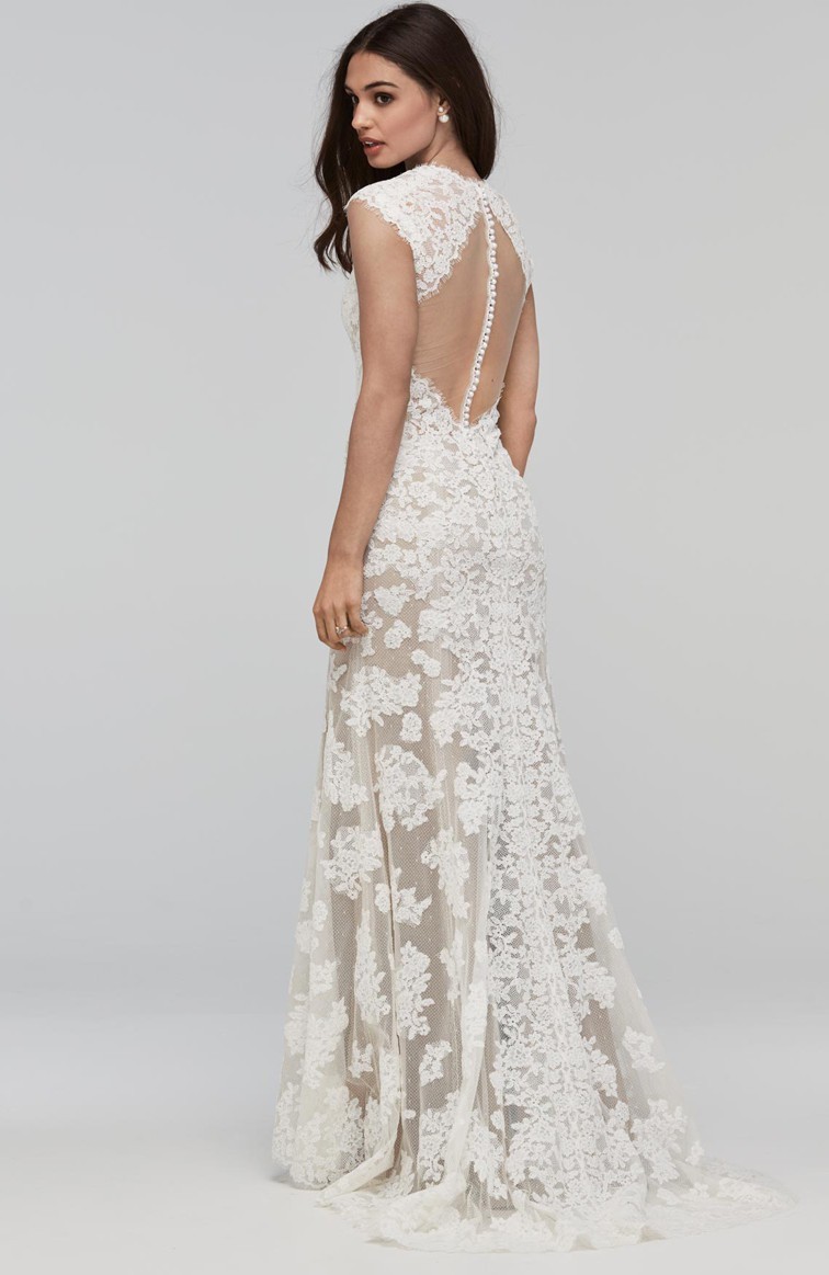 Watters Wtoo Telvanise 19101 Wedding Dress 10 Ivory Nude Lace Sheath Illusion