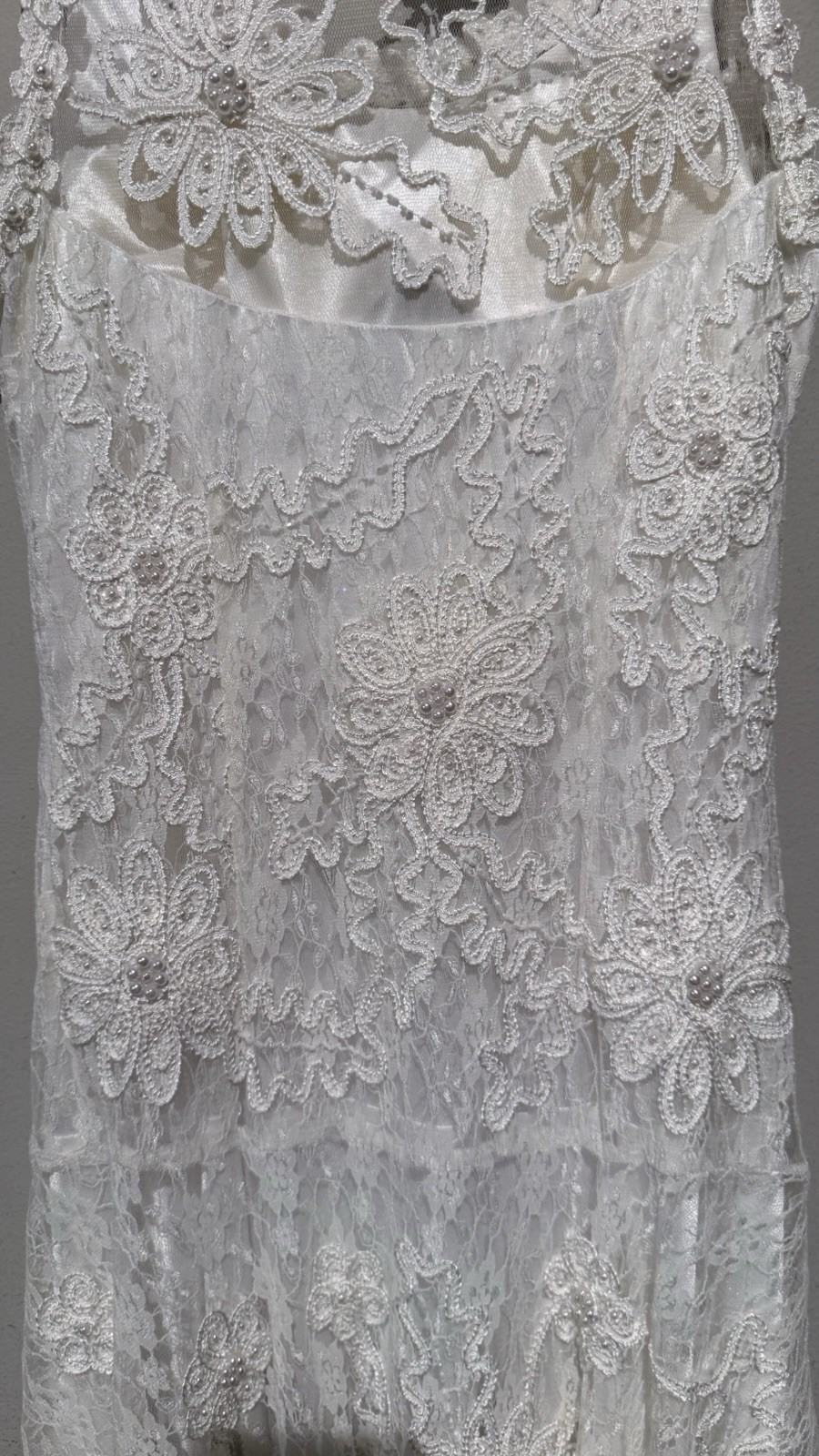 WEDDING BRIDE DRESS Lace Embellish Floral Ivory White Women S/M Embroidered