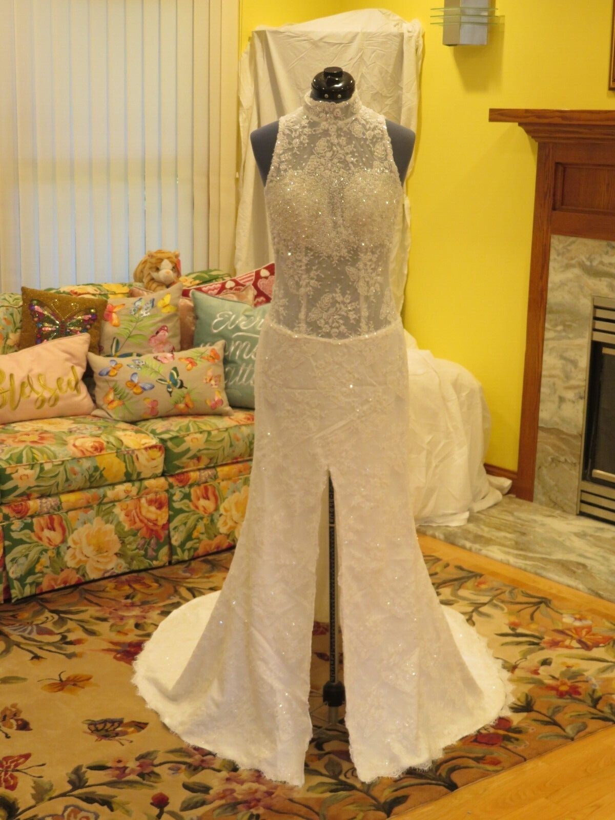 NEW Bridal Vintage Wedding Dress LACE Gown Train BEACH SPARKLE ROMANTIC FREE SHI