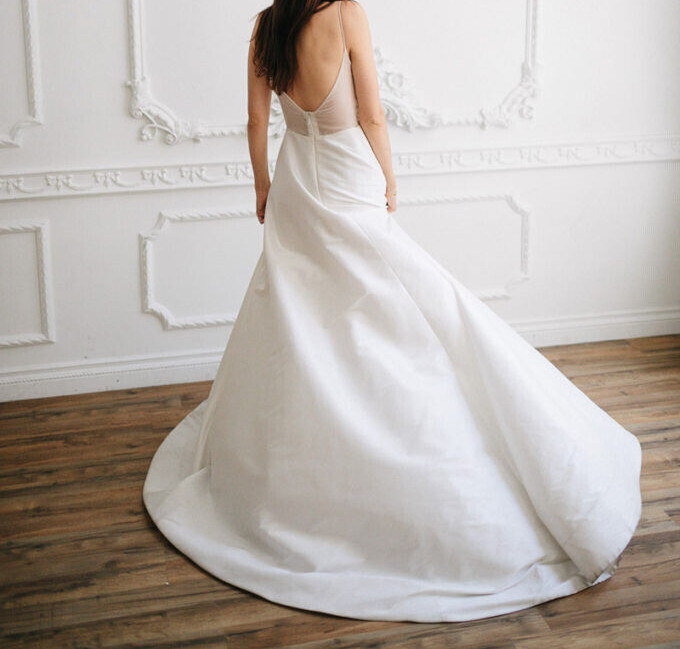 Louvienne Odette 2 Wedding Dress White Textured Satin Organza Modern Chic $2,950