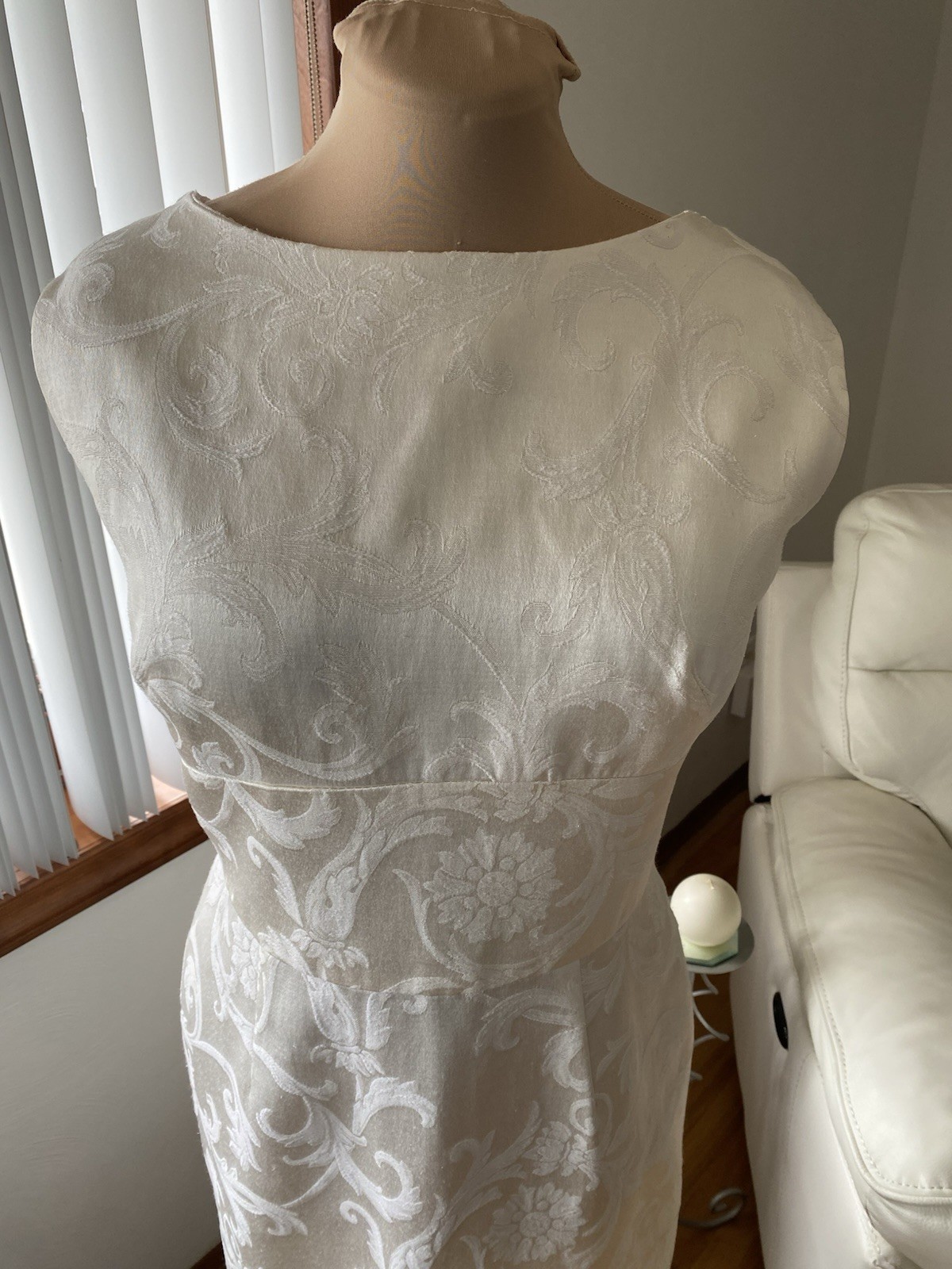 Vintage 50s-Inspired Sheath Wedding Dress 1X/2X Brocade Tea Length Wedding Gown