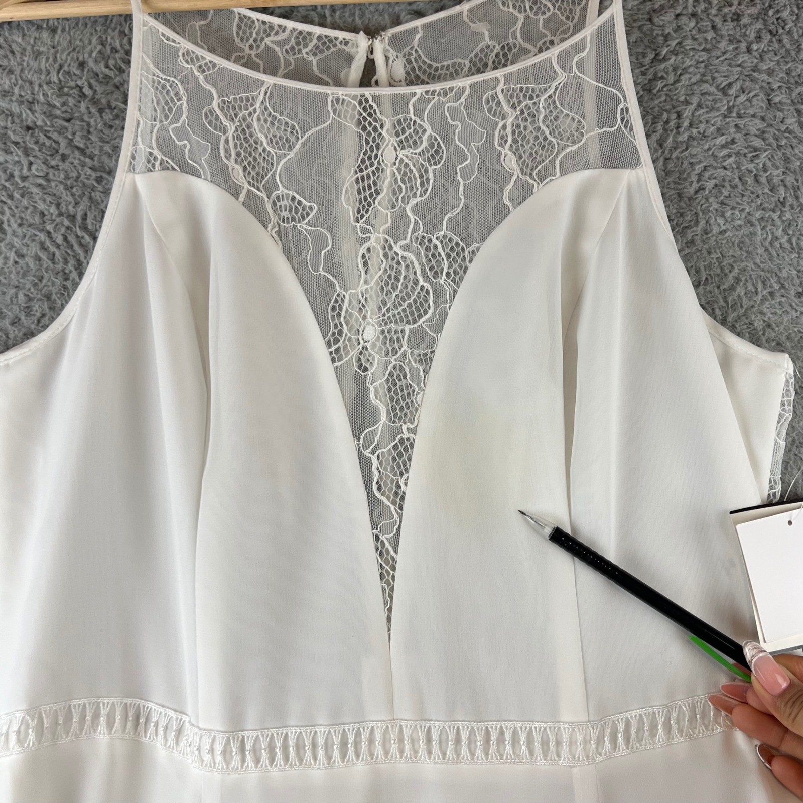 New DB Studio High Neck A-Line Wedding Dress Soft White Lace Size 14
