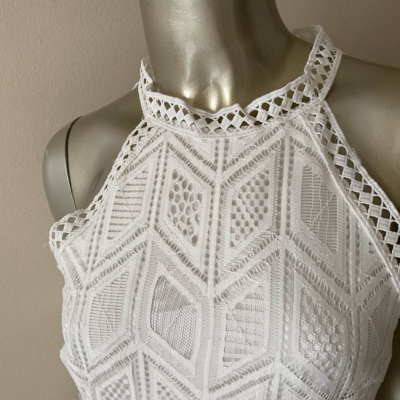 Backless Elegant White Lace Maxi Boho Casual Beach Vacation Dress wedding L Lg