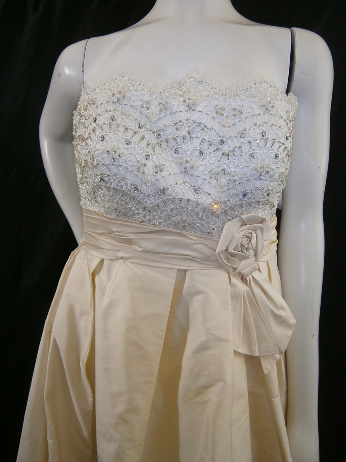M V Couture Wedding Dress 10 Champagne Ivory Silk Mikado Lace Strapless NEW