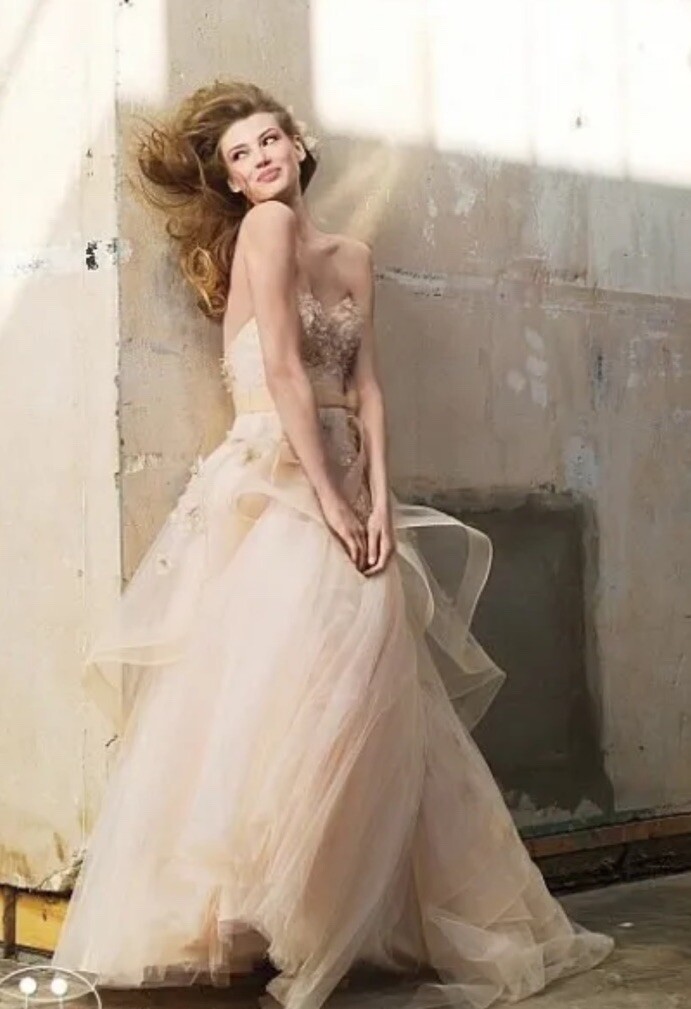 WTOO Olivia Blush Tulle Wedding Gown size 4 With Veil & Custom Straps