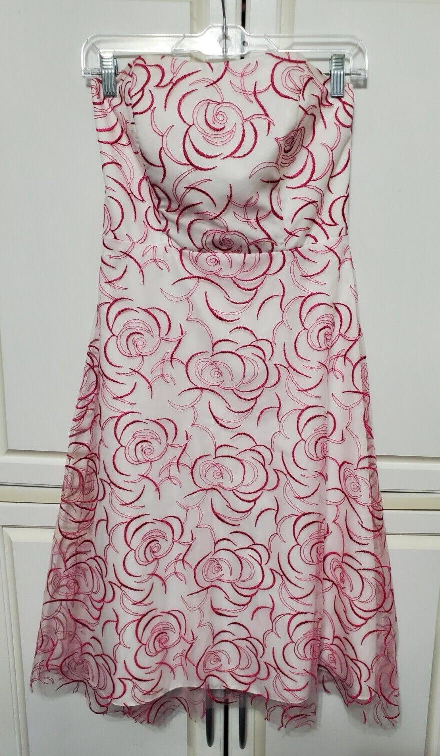 David’s Bridal Women Size 4 Magenta Pink White Tea Length Dress Wedding MMM-23