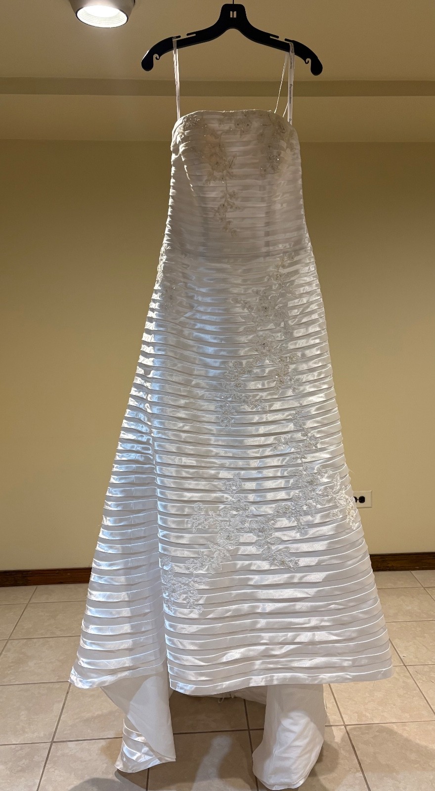 Beautiful Size 8 High Low White Satin with beads and embroidery Wedding Dress
