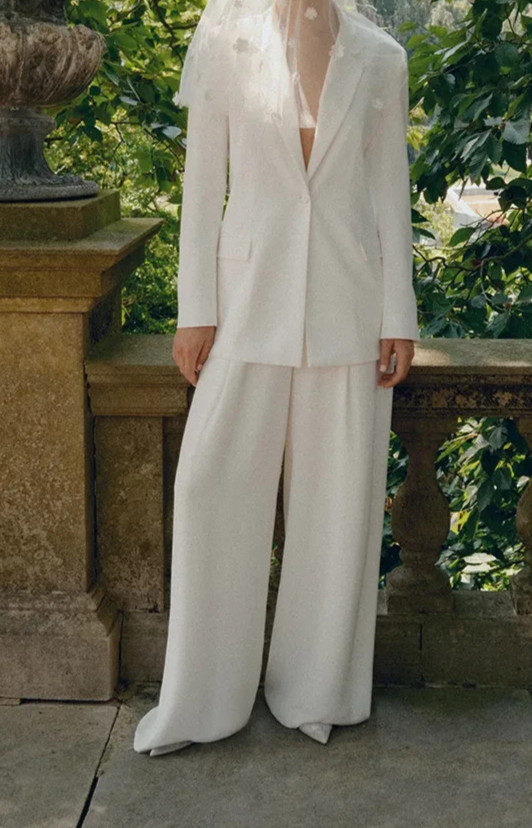 Alexandra Grecco Frances Wedding PANTS ONLY 2 Off-White Silk Crepe Modern