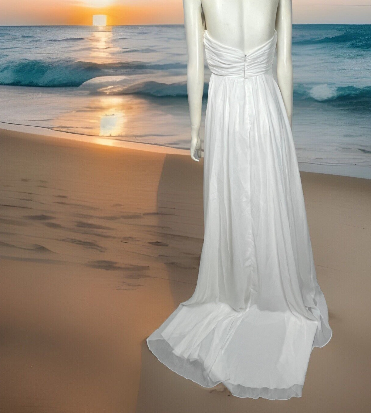 Bridal Gown White Wedding Dress 6 Small Backless Train Embellished Halter Formal