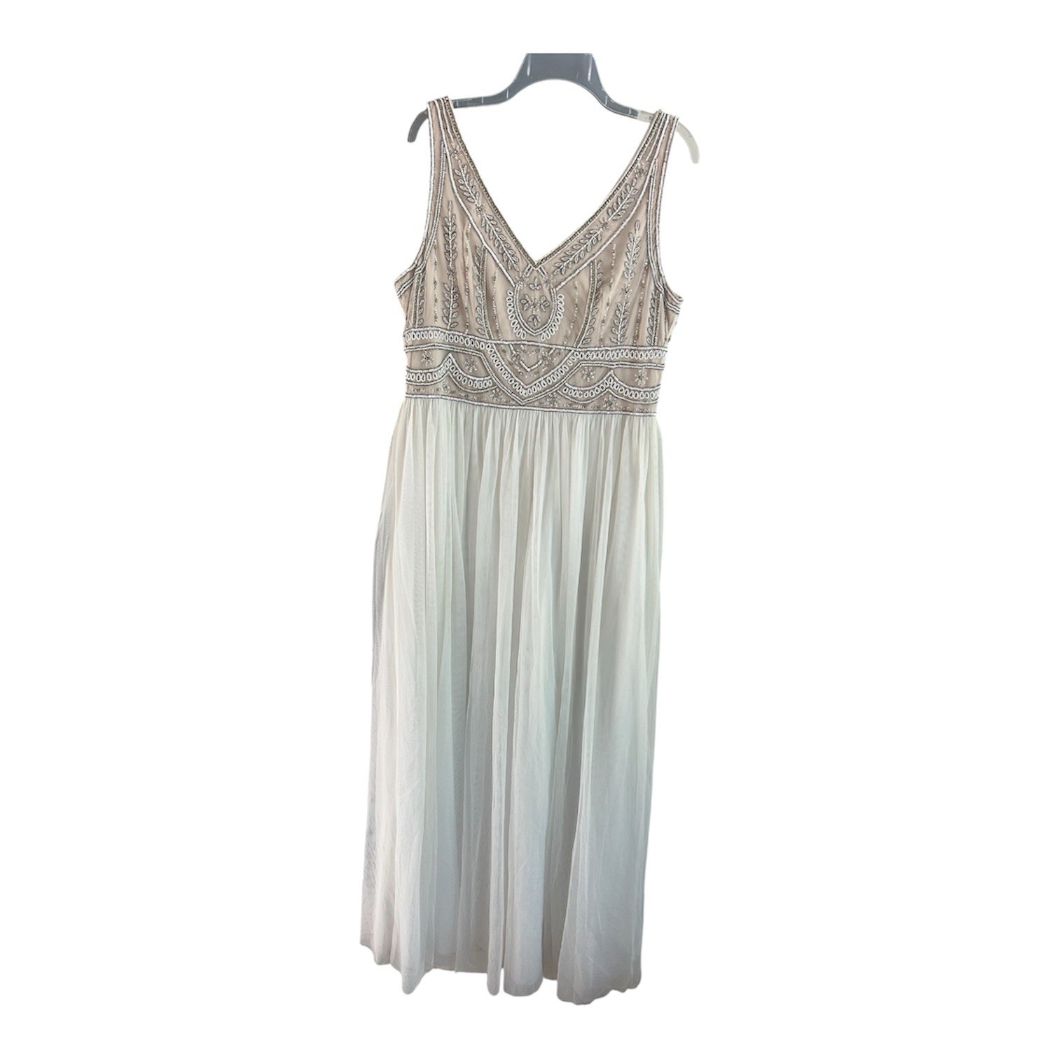 BHLDN Iris Sterling Beaded Wedding Gown Ivory Maxi Dress Size 18 Plus Art Deco