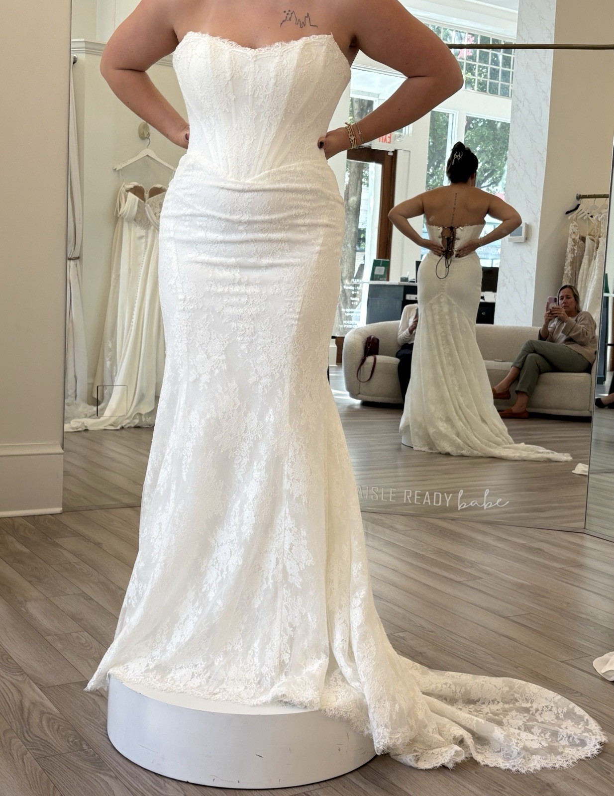 Strapless Lace Mermaid Wedding Dress with Train, White, Corset Back
