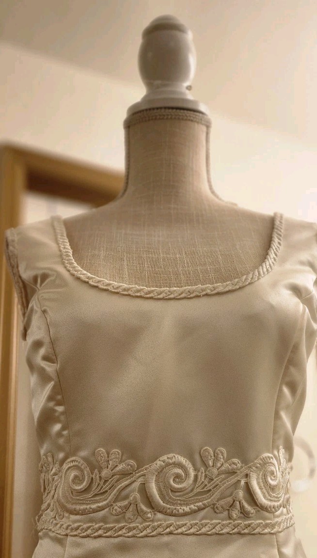 Demetrios champagne Embroidered A-Line Wedding Dress Cap Sleeve Square Neck
