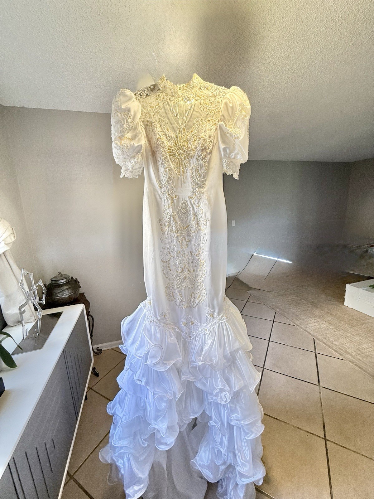 Vintage San Martin Original Beaded Lace High Neck Mermaid 80’s wedding dress