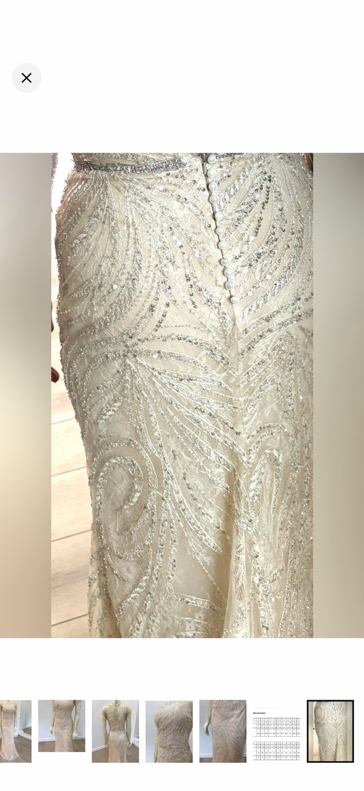 Tarik Ediz Beige Illusion Long Sleeve Beaded Sequin Mermaid Full-Length Gown