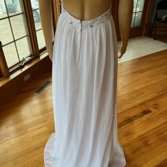 *White Chiffon Blue Pink Beading Strapless Wedding Gown Bridal Dress Size 12