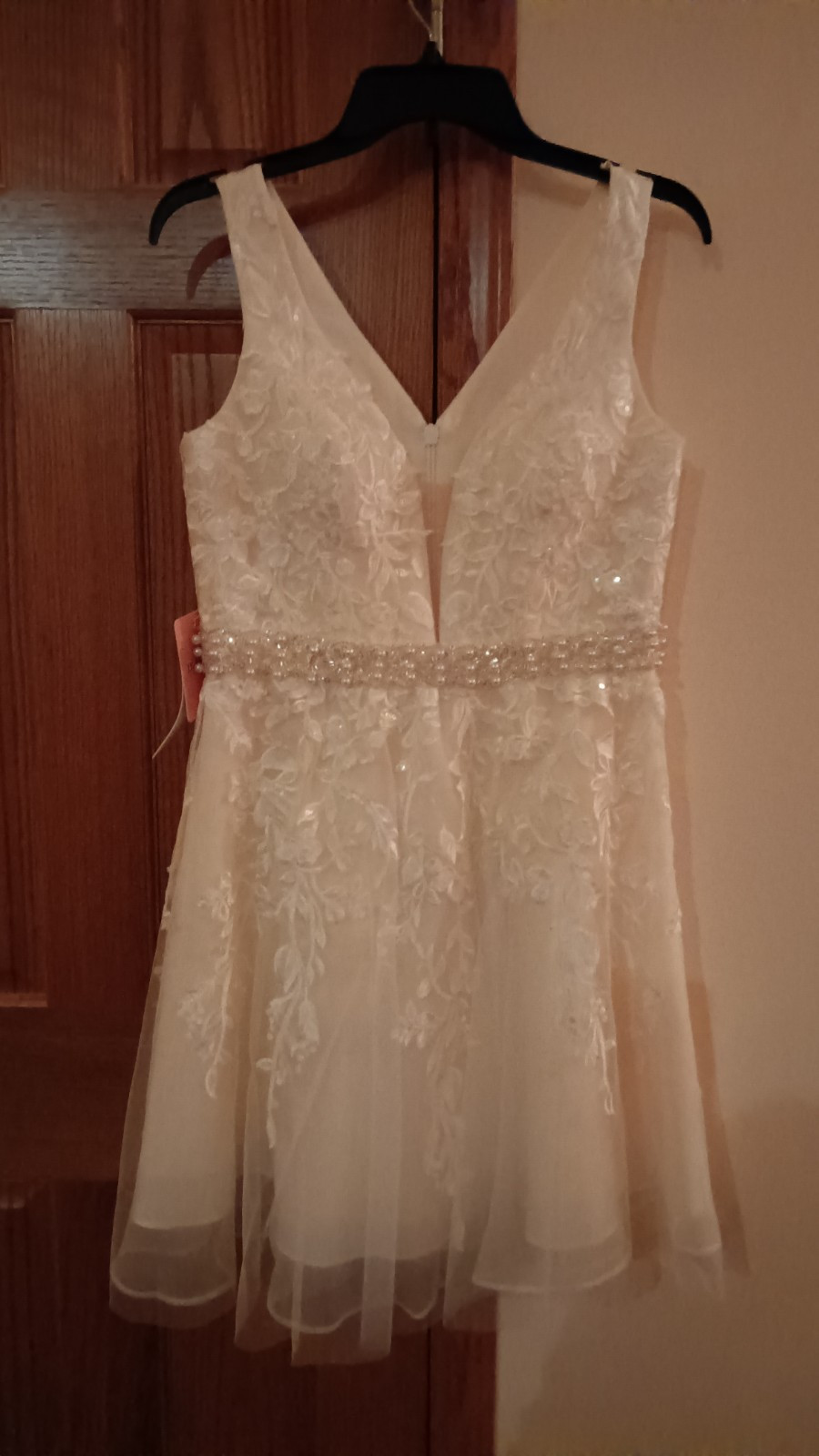 JJ’s House wedding Dress A-line V-Neck Knee-Length Tulle Lace Sz 4 NWT