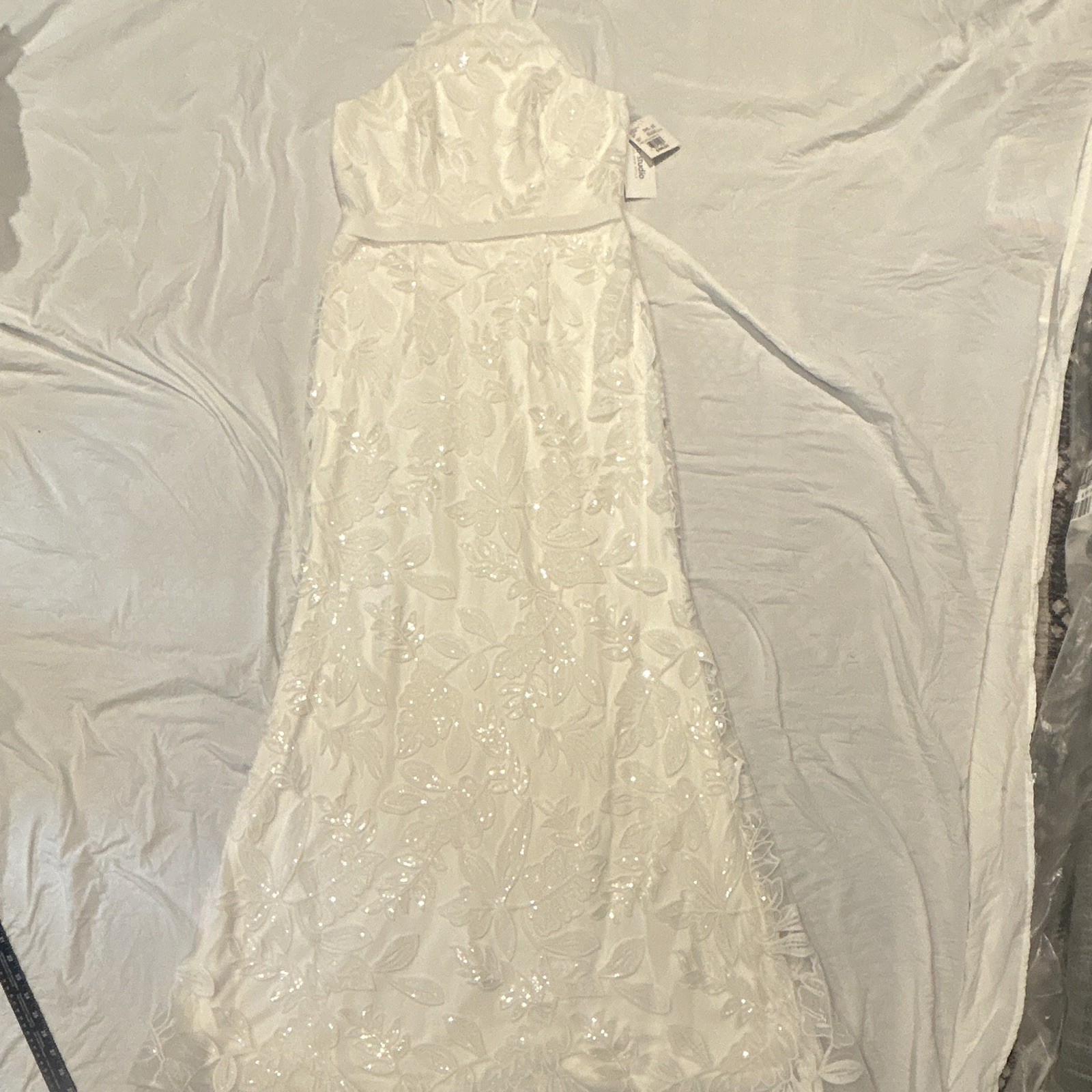 David’s Bridal Halter A-Line Satin Full-Length Beaded Wedding Dress 10