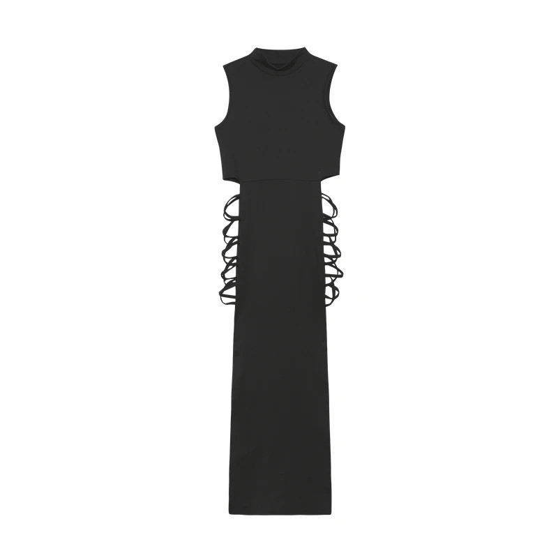 Criss Cross Cut Out Dress Sexy Bodycon Mock Neck Sleeveless Dress Women Clothing