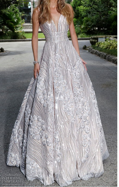 Ashley & Justin Wedding Dress 12 Ivory A-Line Tulle White Sequins Crystals WOW